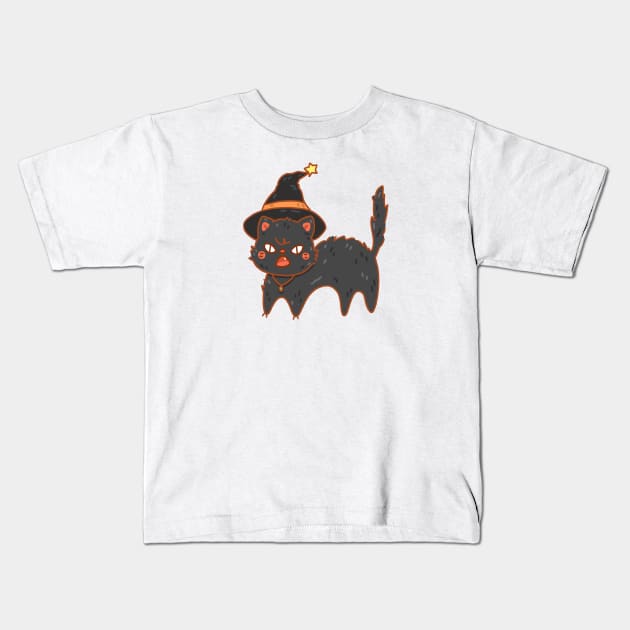 Witch Cat Kids T-Shirt by krowsunn